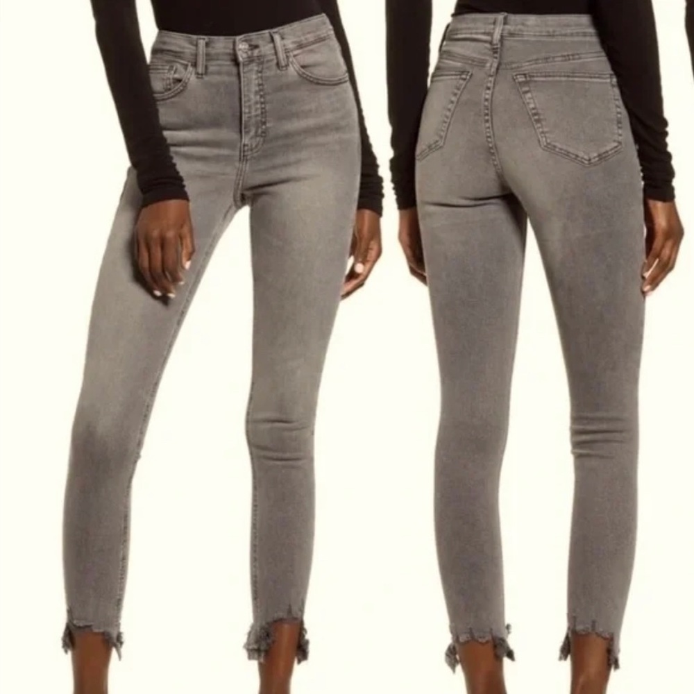 Topshop Jamie Chewed Hem Gray High Rise Jeans W26